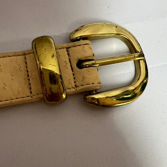 Vintage Joan & David Too Yellow Leather Pebble Belt Quiet Luxury Women M USA 90s